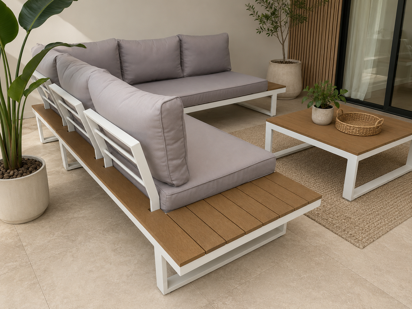 Modular Outdoor Lounge Set with Coffee Table – Aluminium Frame – Ella