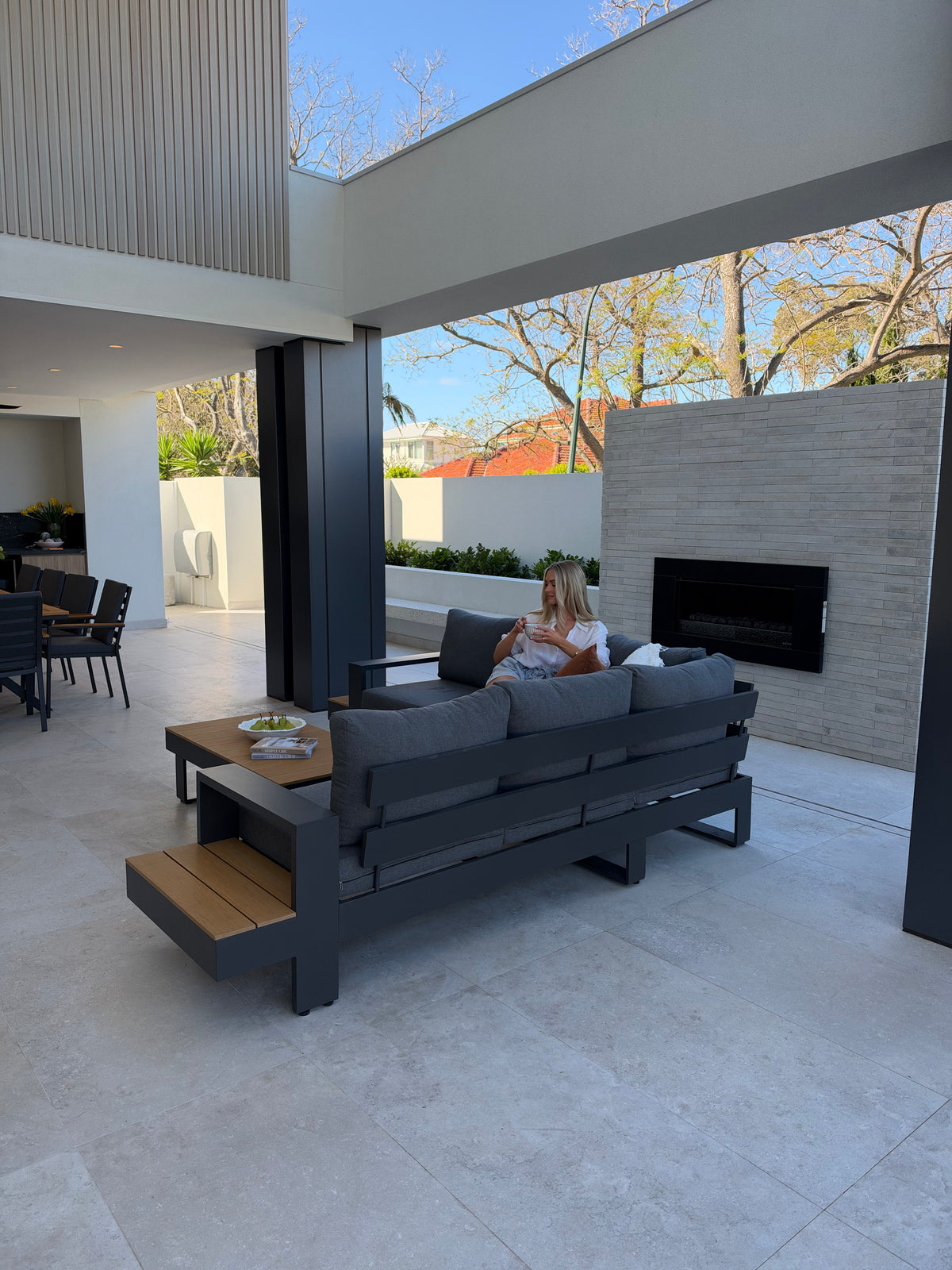 Lucian - 5 Seater Outdoor Lounge Set – Aluminium Frame – Grey Cushions