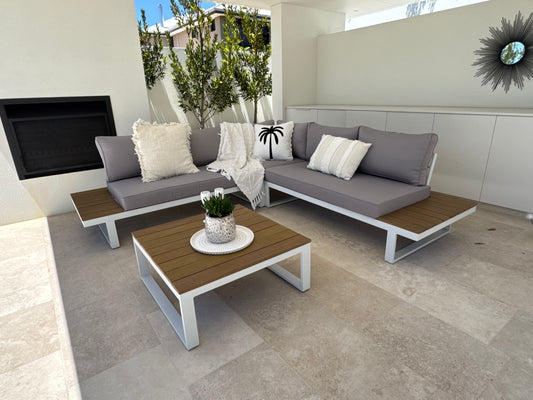Modular Outdoor Lounge Set with Coffee Table – Aluminium Frame – Ella