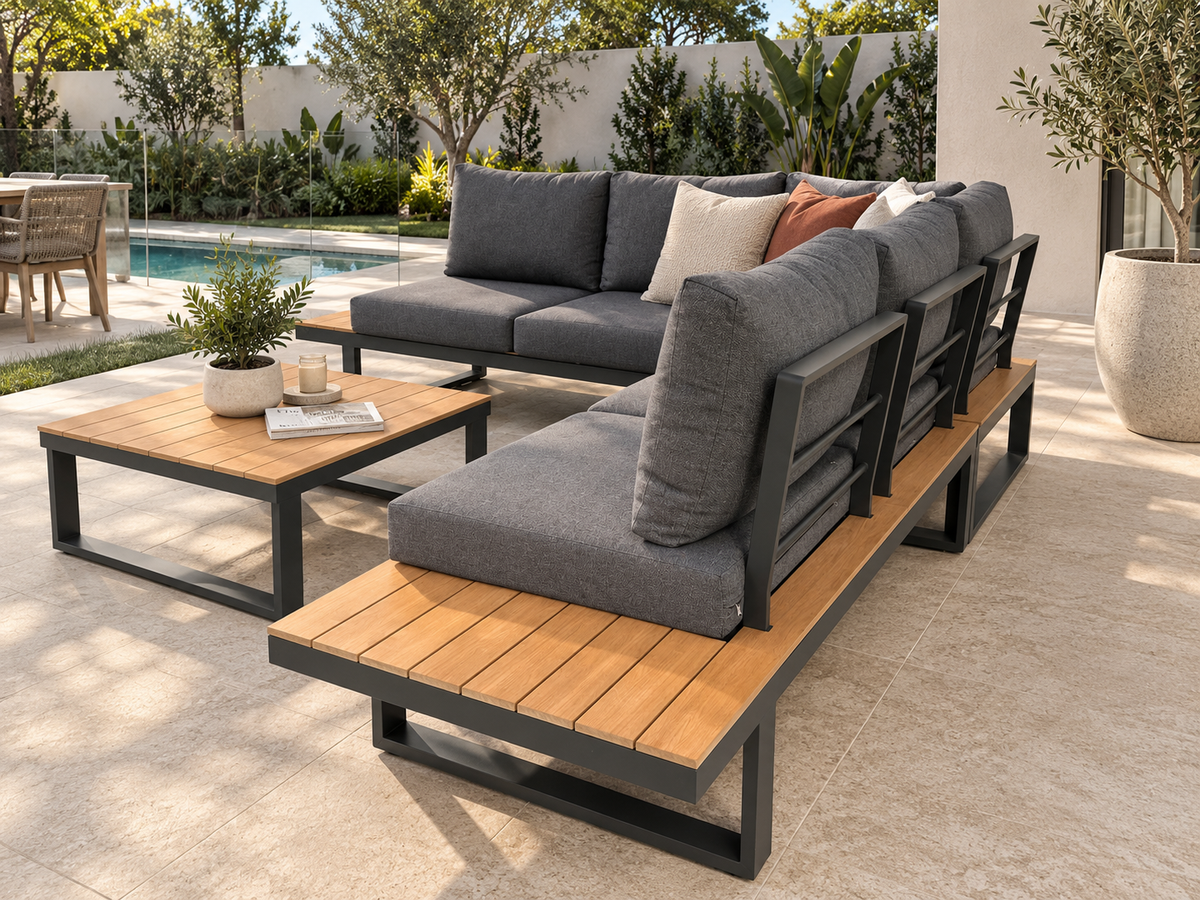 Theodore - aluminium outdoor modular lounge with with coffee table | Black