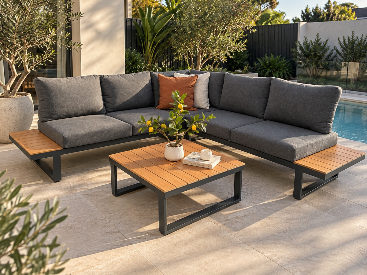 Theodore - aluminium outdoor modular lounge with with coffee table | Black