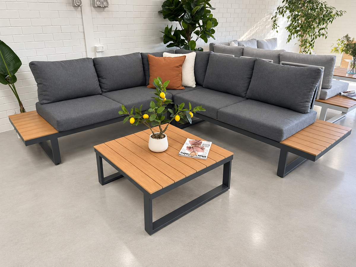 Theodore - aluminium outdoor modular lounge with with coffee table | Black