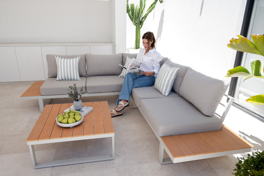 Theodore - 5 seat Outdoor Modular Lounge Set with Coffee Table – Aluminium Frame – Warm White