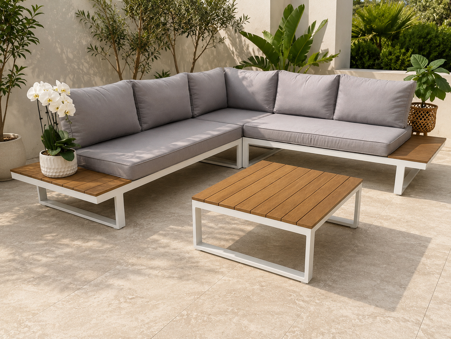 Modular Outdoor Lounge Set with Coffee Table – Aluminium Frame – Ella