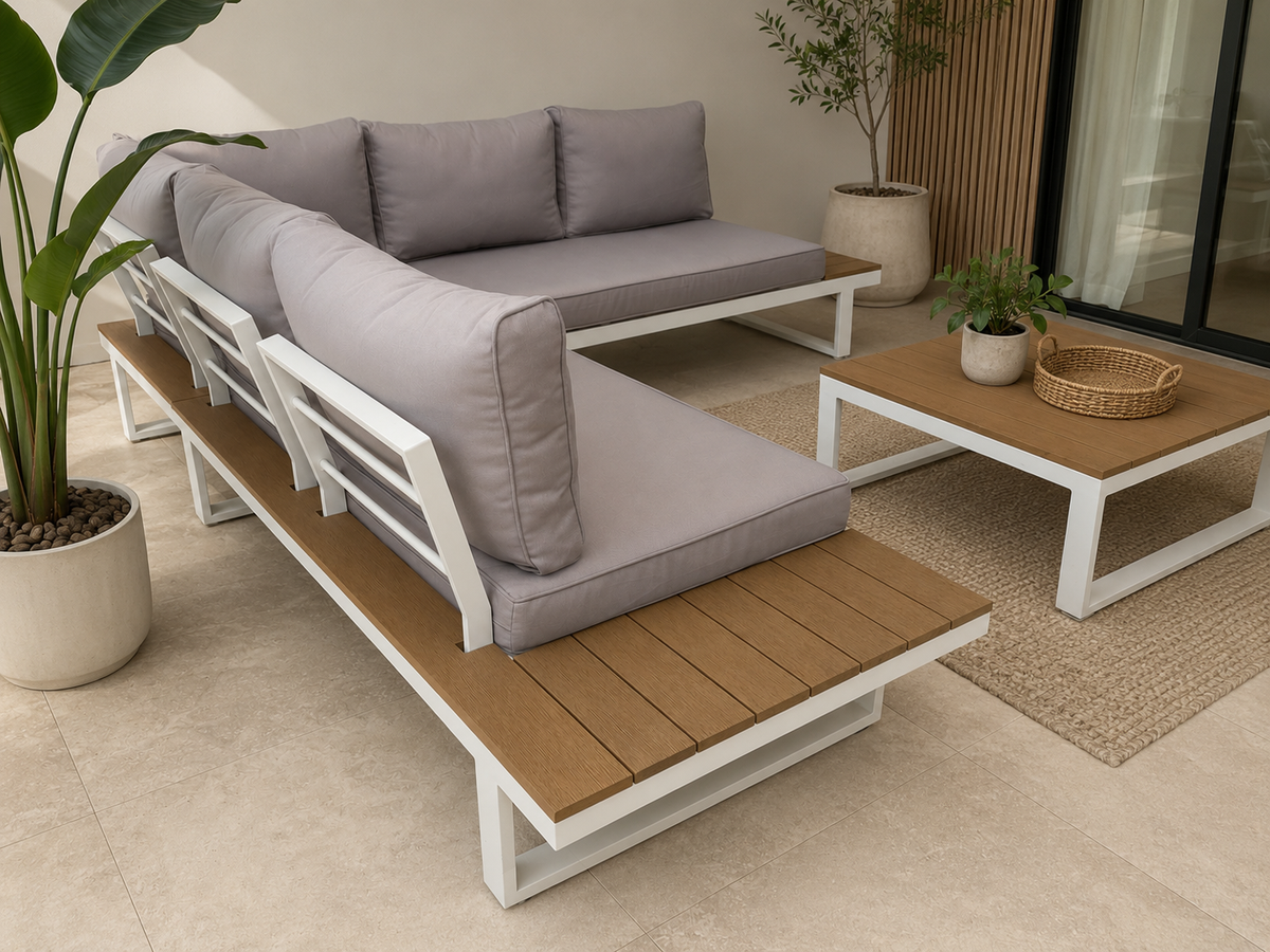 Modular Outdoor Lounge Set with Coffee Table – Aluminium Frame – Ella