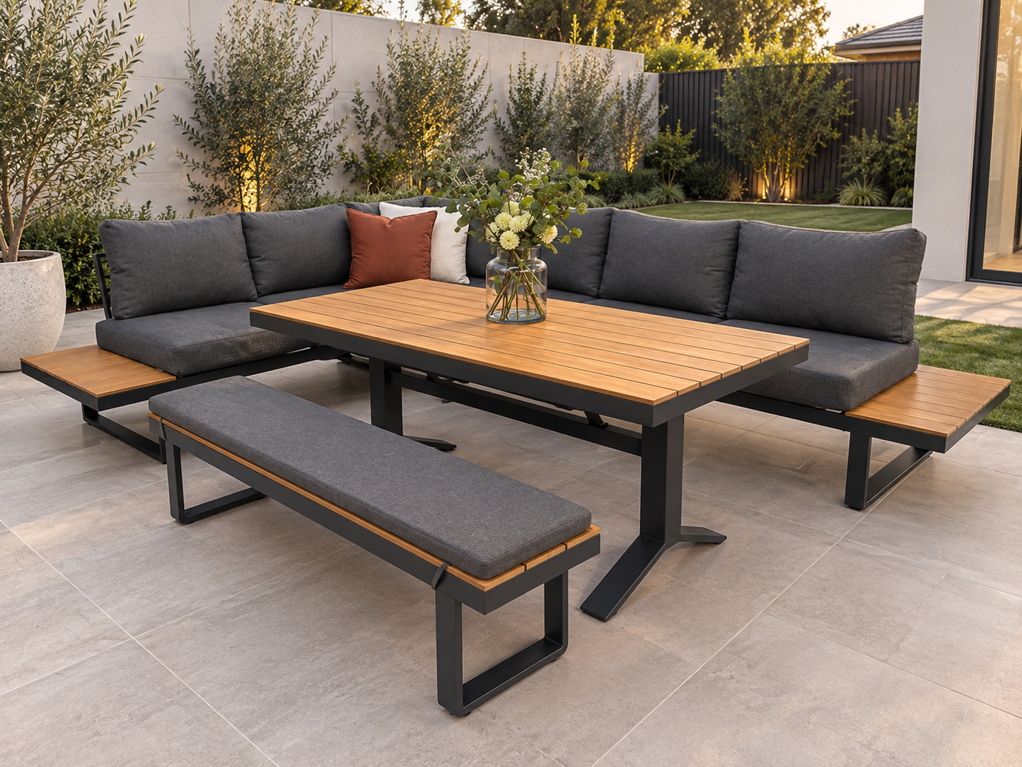 Theodore - 6 Seater Outdoor Dining Modular | Grey