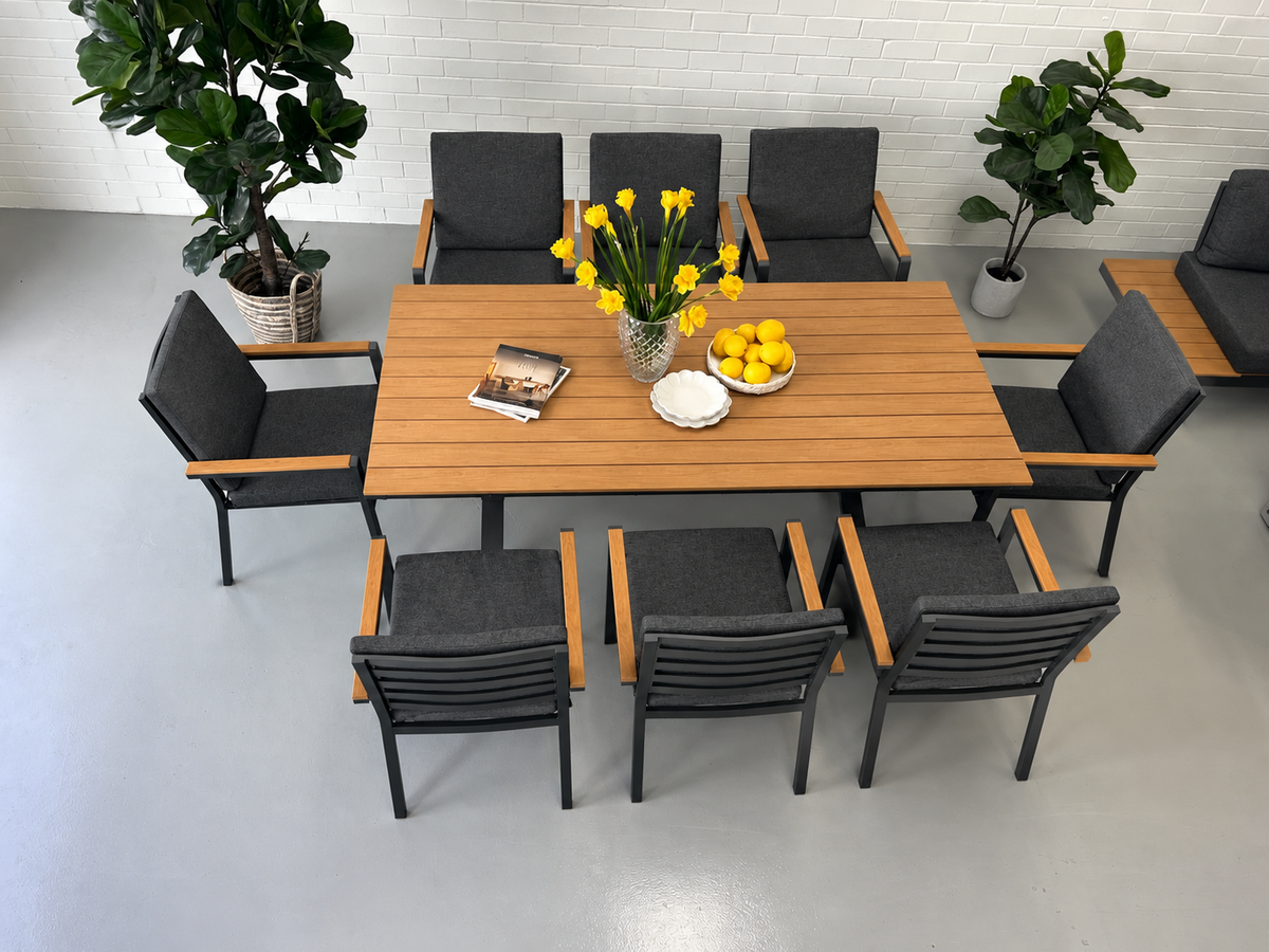 Theodore 2m dining table and 8 chairs Black