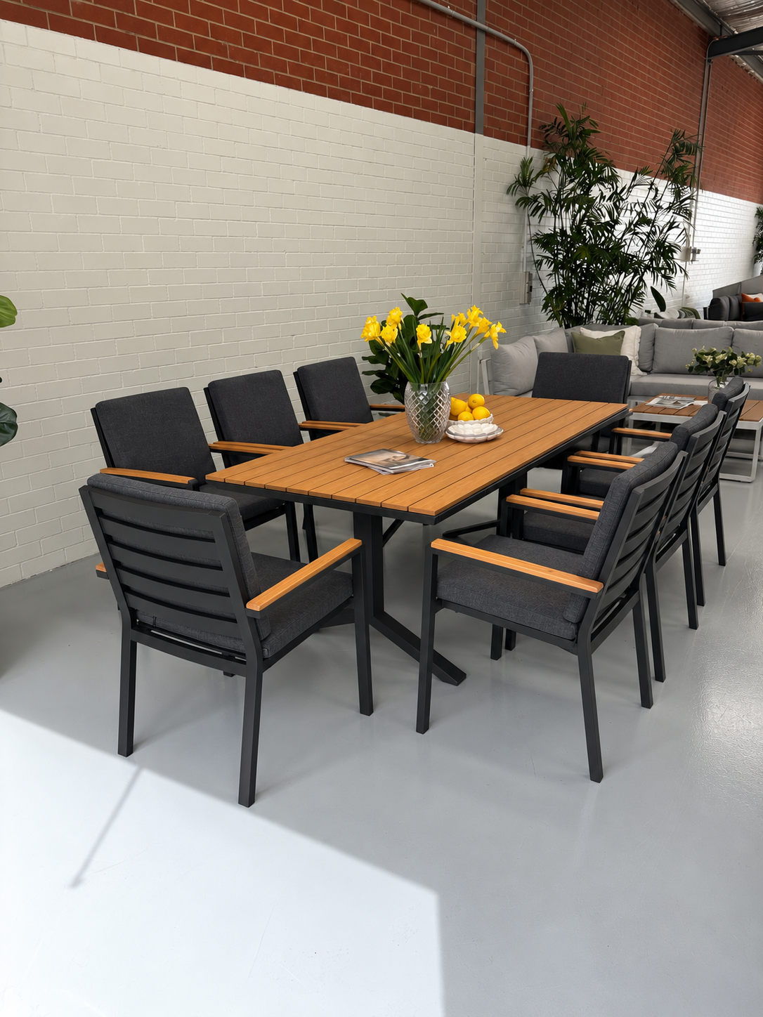 Theodore 2m dining table and 8 chairs Black