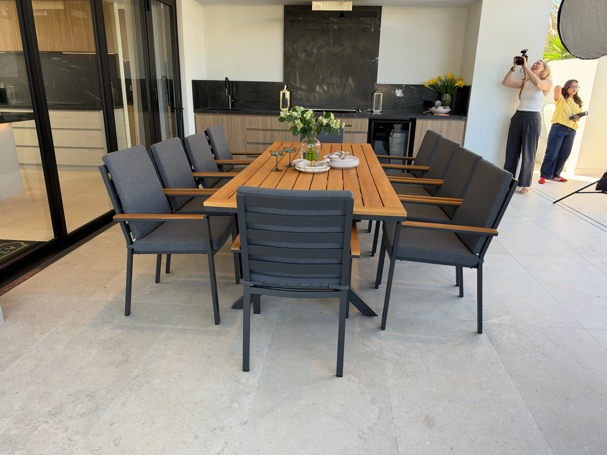 Costello Teak 2.6m Outdoor Dining Set – 10 Seater