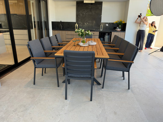 Costello Teak 2.6m Outdoor Dining Set – 10 Seater