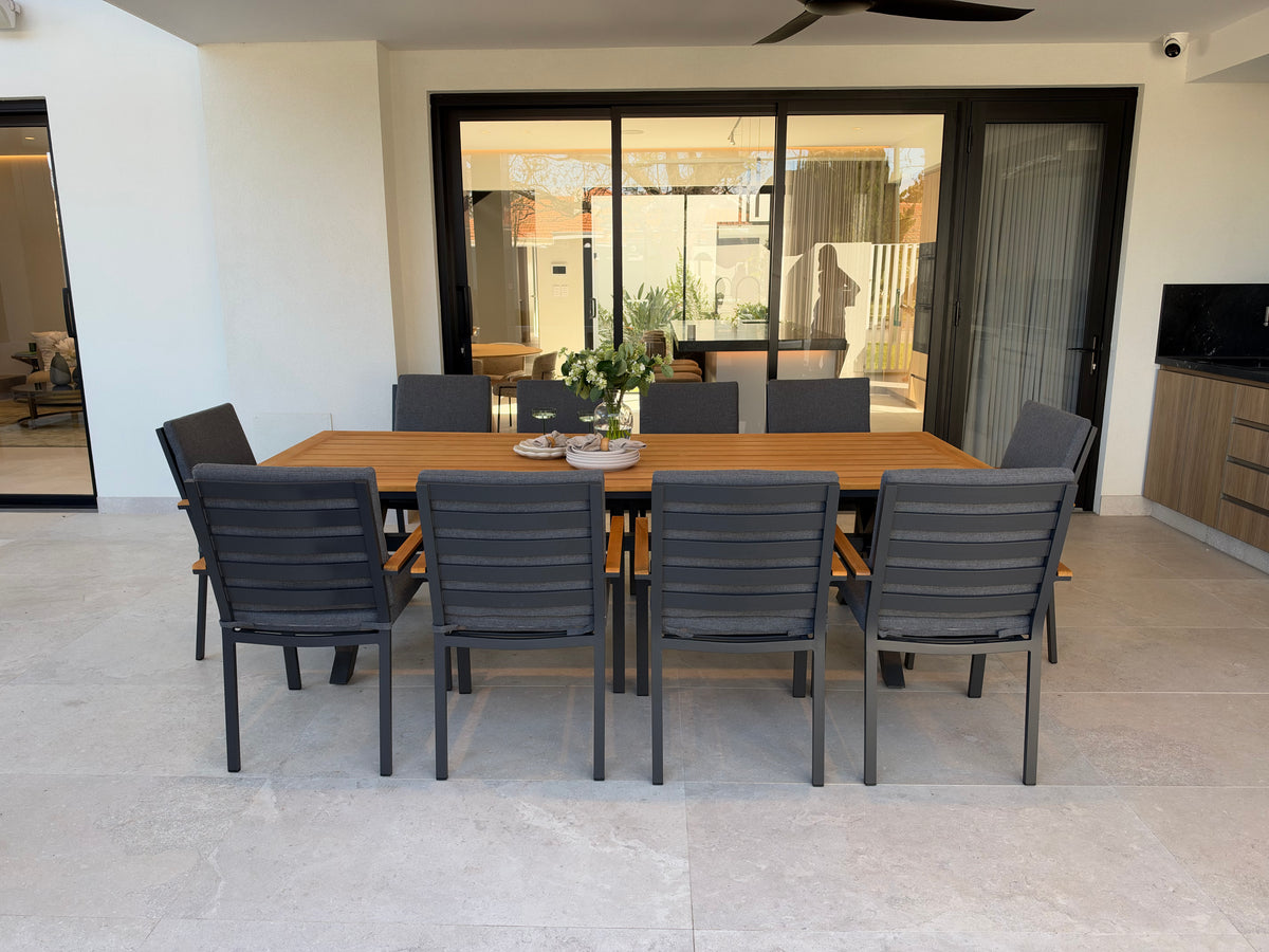 Costello Teak 2.6m Outdoor Dining Set – 10 Seater
