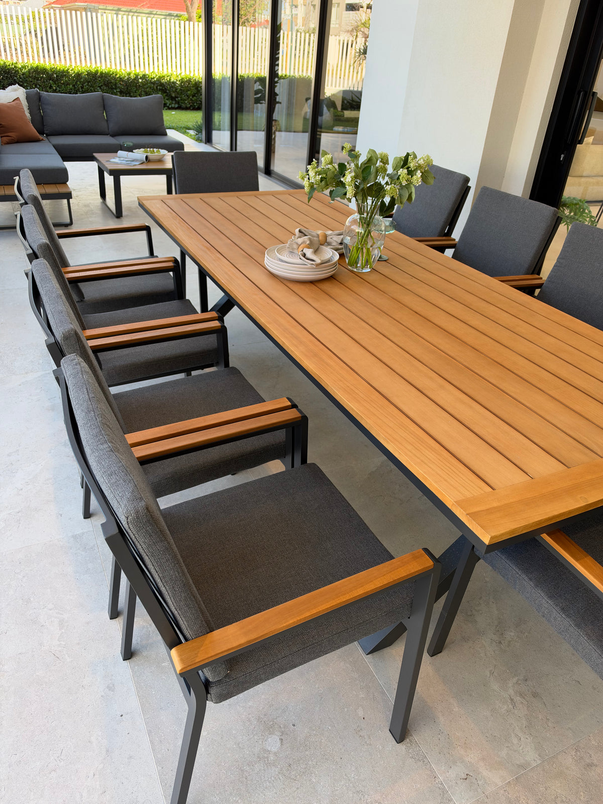 Costello Teak 2.6m Outdoor Dining Set – 10 Seater