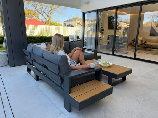 Lucian - 5 Seater Outdoor Lounge Set – Aluminium Frame – Grey Cushions
