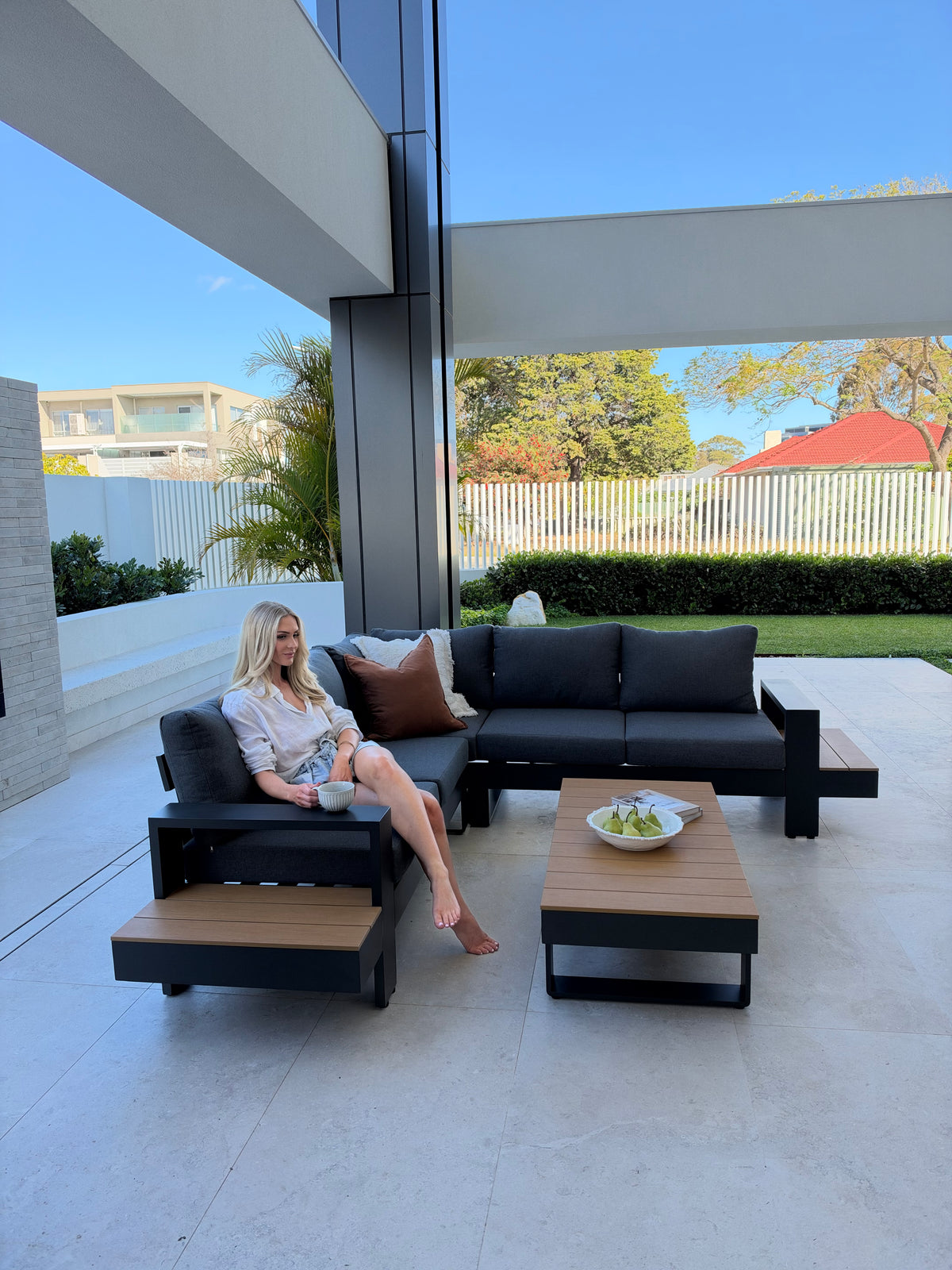 Lucian - 5 Seater Outdoor Lounge Set – Aluminium Frame – Grey Cushions