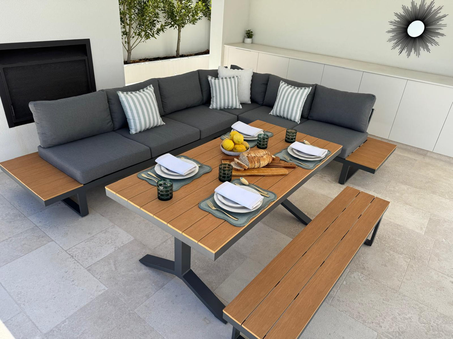Theodore aluminium outdoor dining lounge GREY