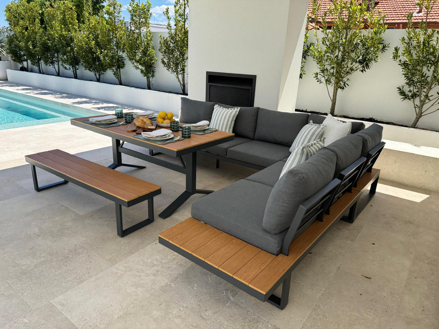Theodore aluminium outdoor dining lounge GREY