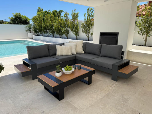 4 Seater Outdoor Lounge Set – Aluminium Frame – Grey Cushions – Lucian